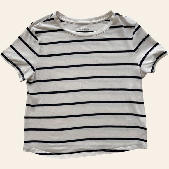 Old Navy Breton stripe crewneck tee white/navy regular fit minimalist 2010s - Picture 1 of 5